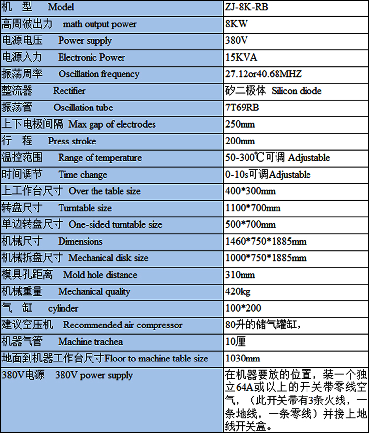 吸塑泡殼高頻機技術(shù)參數(shù)